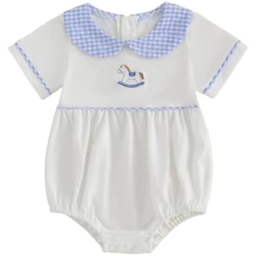 Baby Boy Girl Bubble Romper Short Sleeve Collar Summer Bodysuit