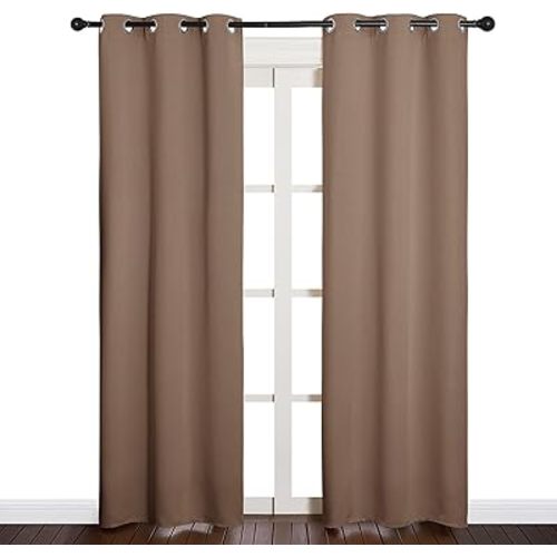 NICETOWN Window Draperies Blackout Curtain Panels, Window Treatment Thermal Insulated Solid Grommet Blackout Drapes for Bedroom (One Pair, 34 by 84 inches, Cappuccino)