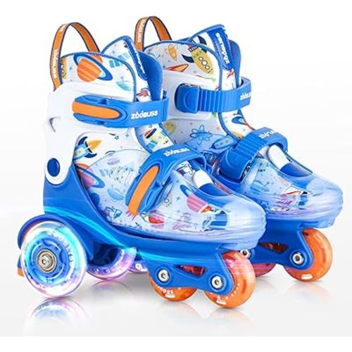 Kids Roller Skates for Beginners - ZOOBLISS Toddler Roller Skates for Boys and Girls Ages 3-7 with Light-Up Wheels & 4 Adjustable Sizes, Tri-Wheel Training Skates for Kids
