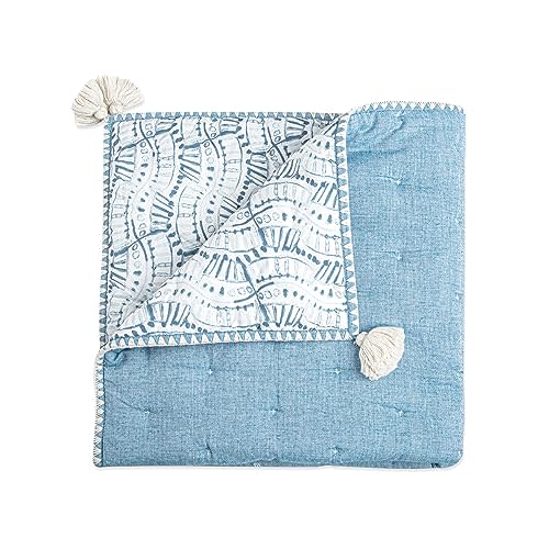 Crane Baby Blanket, Soft Cotton Quilted Nursery and Toddler Blanket for Boys and Girls, Blue, 36” x 36”