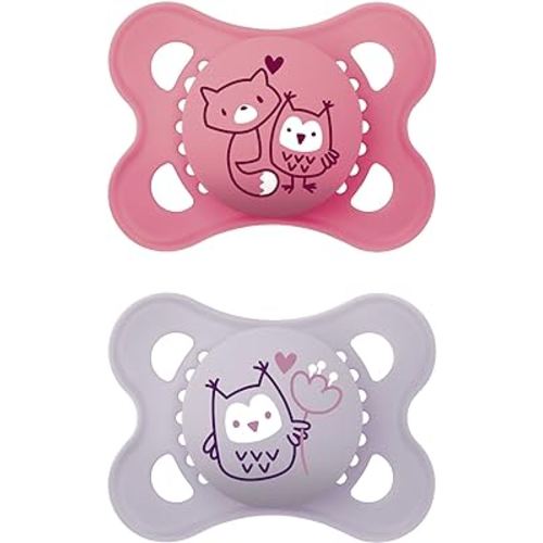 MAM Original Matte Baby Pacifier, Nipple Shape Helps Promote Healthy Oral Development, Sterilizer Case, Girl, 0-6 (Pack of 2)