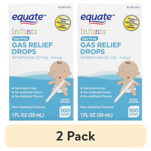 (2 pack) Equate Infants Dye-Free Simethicone Gas Relief Drops, 20 mg, 1 fl oz, Compare to Infants' Mylicon® Drops Active Ingredient