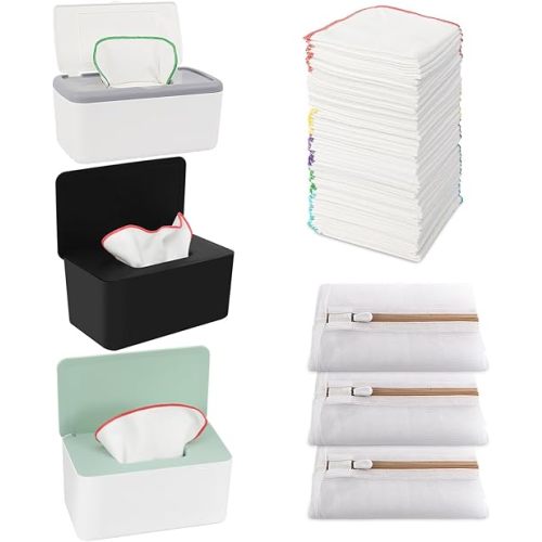 54 Packs Flannel Cloth Baby Wipes Reusable Baby Wipes with Green Upgraded Wipes Dispenser, Reusable & Durable Cloth Wipes