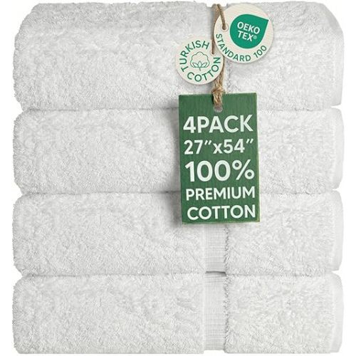 Chakir Turkish Linens | Hotel & Spa Quality 100% Cotton Premium Turkish Towels | Soft & Absorbent (4-Piece Bath Towels, White)