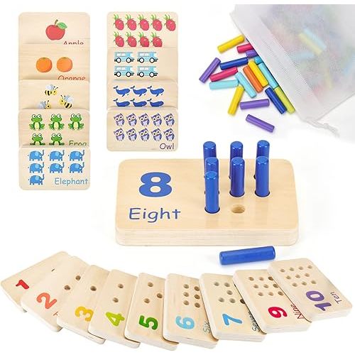 ISMETACU Wooden Montessori Number Blocks for Toddlers, Counting Peg Board for Kids Age 3 4 5,Preschool Learning Toys,Ideal for Kids 3 4 5 Years Old
