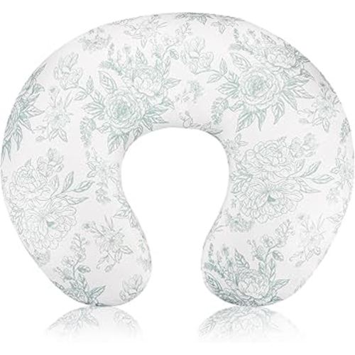 Nursing Pillow Cover, Removable Nursing Covers for Breastfeeding Pillows, Stretchy and Soft Fit for Baby Girls Boys Newborn, Green Flower (Only Cover)
