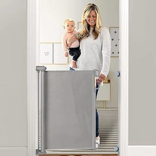 Momcozy Baby Gate, Retractable Baby Gate or Dog Gate 【Easy to USE】 for 33" Tall, Extends up to 55" Wide, Baby Gate for Stairs, Doorways, Hallways, Indoor, Outdoor