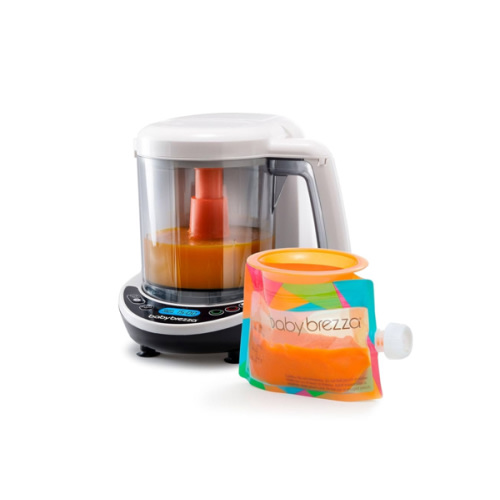 Baby Brezza One Step Baby Food Maker Deluxe – Auto shut Off, Dishwasher Safe Cooker and Blender to Steam + Puree Organic Food for Infants + Toddlers - Set of 3 Pouches + 3 Funnels
