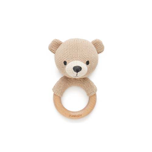 Knitted Bear Rattle - Camel - Purebaby