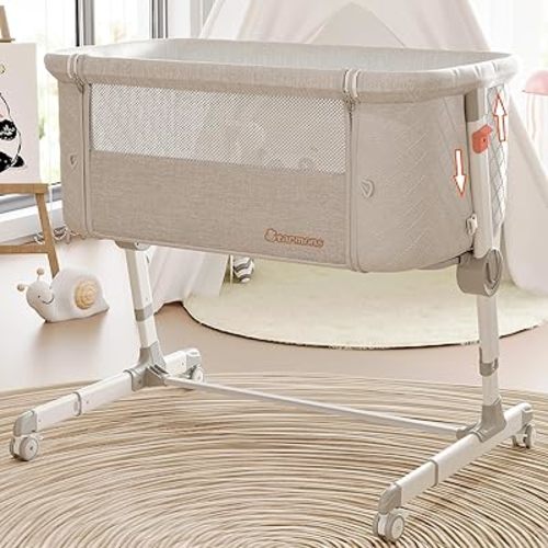 Baby Bassinets, 9 Height Adjustable Bedside Bassinet for Baby, Bedside Sleeper Bassinet with Breathable Mesh and Lockable Wheels, Easy to Assemble Newborn Bassinet