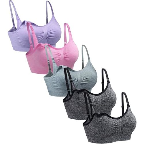Suekaphin 5PACK Nursing Bra Wireless Bra Women's Sleeping Maternity Bra Breastfeeding Bra
