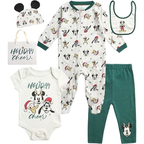 Disney Newborn Baby Boys Girls 7 Piece Layette Gift Set: Mickey Mouse, Winnie the Pooh & Minnie Mouse, 0-6M
