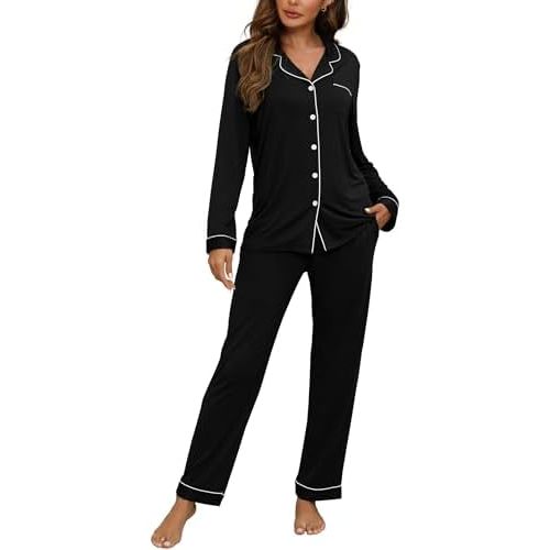 Womens Pajamas Sets 2 Piece Long Sleeve and Pant Pj Sets Button Up Sleepwear