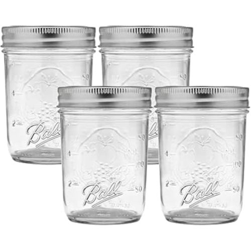 Ball Regular Mouth Glass Mason Jars with Lids and Bands, Used for Canning (Half Pint, 8 Ounce (Pack of 4))