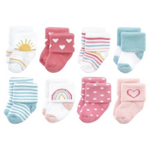 Hudson Baby Infant Girls Cotton Rich Newborn and Terry Socks, Modern Rainbow, 0-6 Months