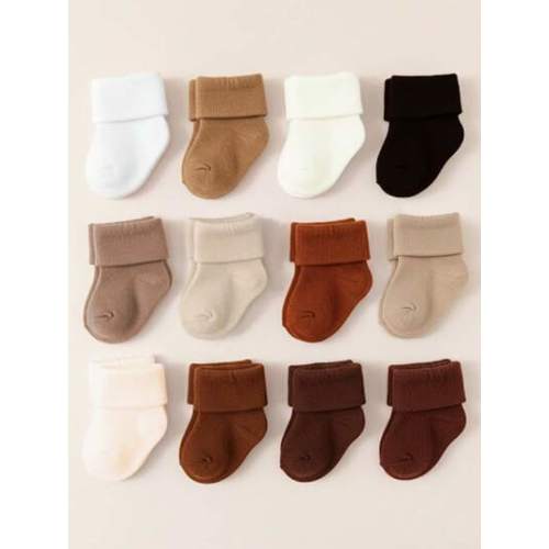 6 Pairs Baby Solid Color Flat Cuff Socks, Autumn/Winter | SHEIN USA