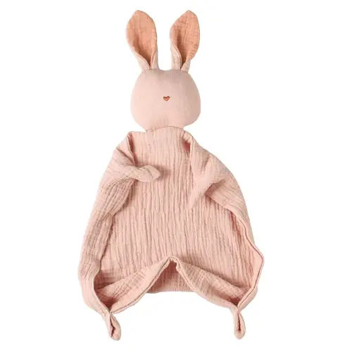 insular Bunny Lovey Blanket for Boys and Girls, Organic Cotton Muslin Security Blanket for Babies, Soft Breathable Lovie Soothing Towel for Newborn and Infant, Pink