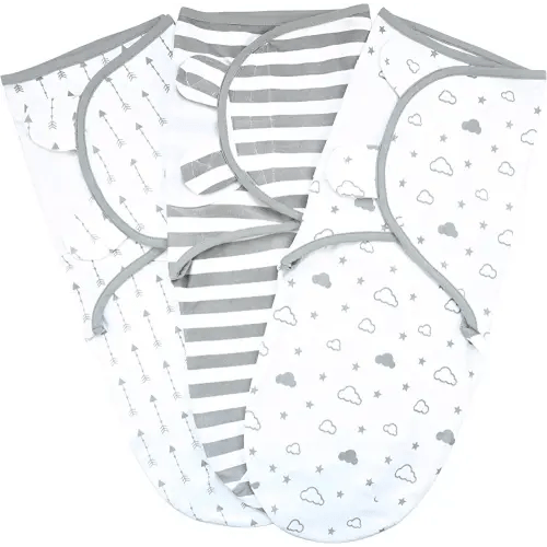 Baby Swaddle Blanket, Soft Organic Cotton, Large (3-6 Month), Pack of 3, Grey