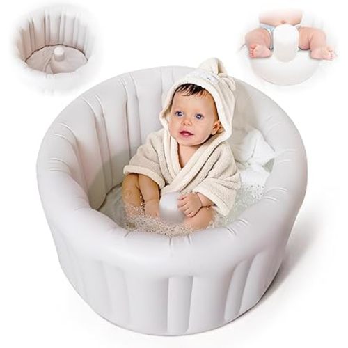 Inflatable Baby Bathtub - Portable Toddler Tub for Shower, Travel-Friendly, Easy to Deflate and Fold, Non-Slip, Thick Cushion for Safety, Ideal for 6-24 Months