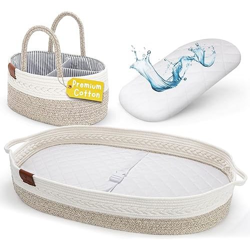 Baby Changing Basket for Baby Dresser, Moses Baskets for Newborn, Baby Moses Basket Changing Basket for Dresser, Changing Pad Basket Changing Table Basket, Diaper Caddy (Grey)