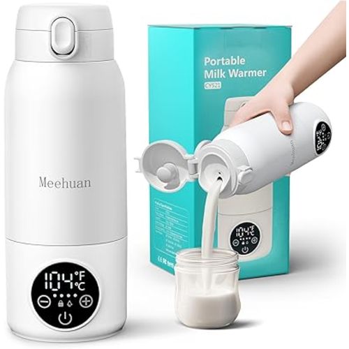 Portable Bottle Warmer for Travel - 17oz Bottle Warmer with 2-Min Heating, Precise Temp Control (98°F-158°F) & IPX6 Waterproof Design | Milk Warmer, Bottle Warmer On-The-Go for Car, Outdoor(White)