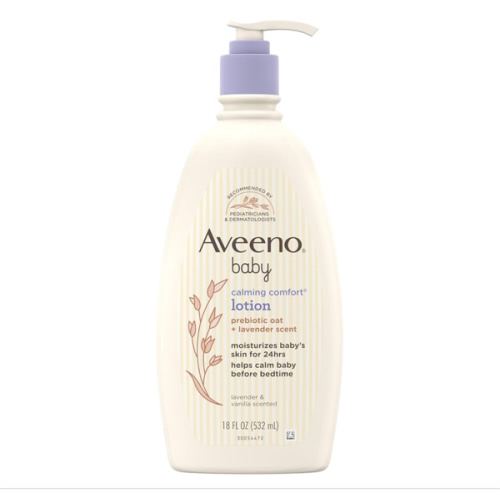 Aveeno Baby Calming Comfort Moisturizing Body Lotion with Relaxing Lavender & Vanilla Scents, Non-Greasy Baby Lotion, Nourishing Prebiotic Oatmeal, Paraben- & Phthalate-Free, 18 fl. oz