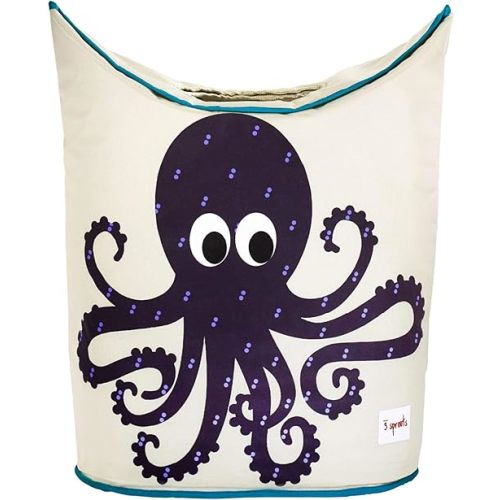 3 Sprouts Baby Laundry Basket for Nursery - Hamper with Handles/Lid, Large Storage Basket, Toy Bin, Room Decor - Kids Hamper, Baby Clothes Storage Organizer, Octopus