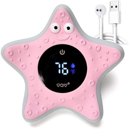 Baby Bath Thermometer - Digital Floating Water Thermometer with LED Display & Color Temperature Alerts, Rechargeable Bath Toy for Infant Bathtub Safety, Newborn Bath Essentials Gift