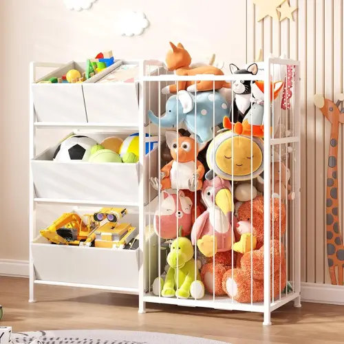 BBLIKE Stuffed Animal Storage - Kids Storage Organizer with 4 Removable Bins, Kids Storage Toy Shelf Organizer for Stuffed Animal Holder for Bedroom Playroom Nursery, White