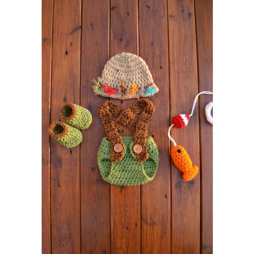 Baby Fishing Outfit Fisherman Outfit Newborn Fishing Outfit Newborn Boy Photo Outfit Newborn Crochet Fishing Outfit Fishing Photo Prop