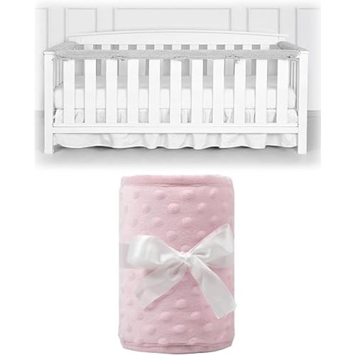 3 in 1 Breathable Rail Covers, Soft Cotton Anti-Collision Strip Corner Cover, Breathable Corner Edge Strips (1 Long Side+ 2 Short Sides) (Pink)