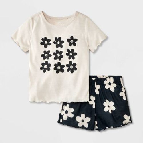 Girls' 2pc Daisies Short Sleeve Pajama Set - Cat & Jack™ Black/cream L