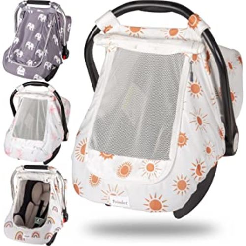 Car Seat Covers for Babies, Large Window Baby Car Seat Covers, Stretchy Carseat Canopy with Breathable Peekaboo, Kick-Proof & Windproof Infant Carseat Cover for Boys Girls
