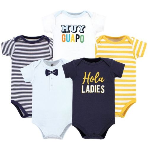 Hudson Baby Infant Boy Cotton Bodysuits, Hola Ladies 5-Pack, Newborn