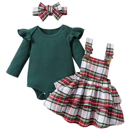 Mubineo Baby Girl Christmas Clothes Plaid Outfits Long Sleeve Romper Overall Skirt Dress Cute Newborn Outfit