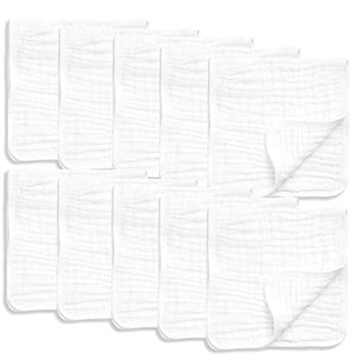 All Sett Health 10 Pack Large Muslin Burp Cloths | 100% Cotton Baby Burp Cloths - White