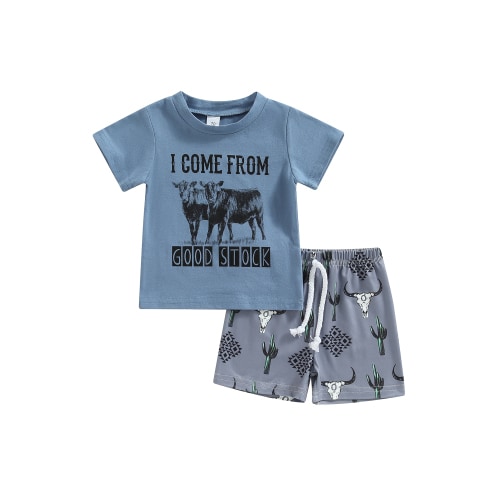 Douhoow Summer Baby Boy Western Clothes Cow Print Short Sleeve T-Shirts Casual Shorts 0-3Y