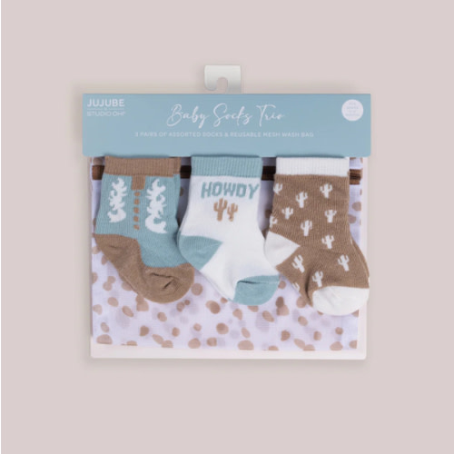 JuJuBe x Studio Oh! 3-Pack Soft Durable Baby Socks Set - Howdy Partner Blue