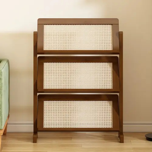 Bamboo Synthetic Rattan Weaving Bookshelf 3 - Tier