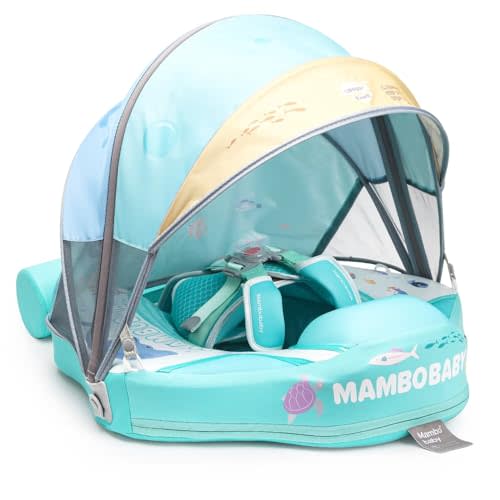 2024 Mambobaby Baby Float with Canopy & Tail Infant Swim Float Non-Inflatable Toddler Pool Float with Skin-Friendly Material for 3-24 Months Baby Boys Grils