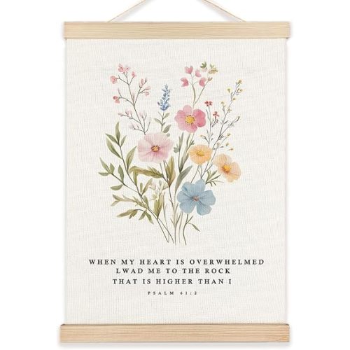 LZYRF Boho Floral Christian Wall Decor, Psalm 61:2 Bible Verse Religious Wall Decor for Church Prayer Room Office, 16x24 Inch