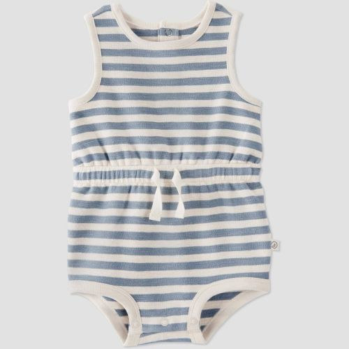 Little Planet by Carter’s Organic Baby Striped Romper - Gray, Size: Newborn