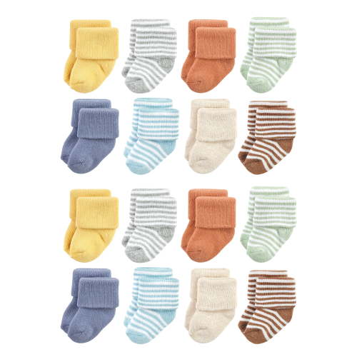 Hudson Baby Cotton Rich Baby Terry Socks 16-Pack, Soft Earth Tone Stripes, 0-6 Months