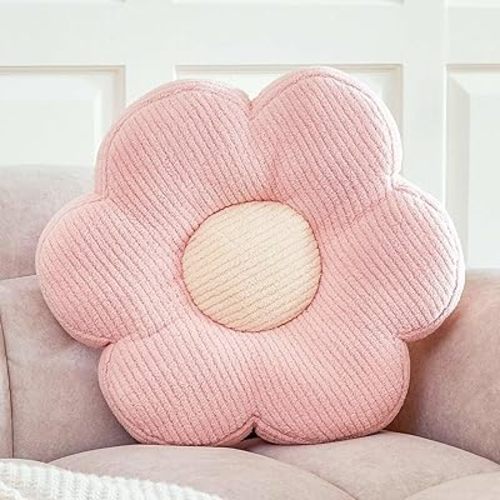 Cute Flower Daisy Decorative Pillow for Bed, Soft Home Decor Floor Seating Cushion (Pink, 14.9 Inches)
