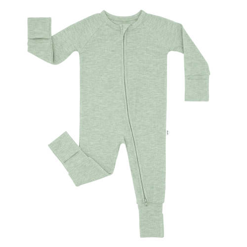 Little Sleepies Heather Ribbed Zippy - Sage, 0-3M