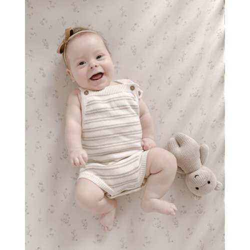 Organic Cotton Stripe Knit Bubble Romper, Mushroom Gray Stripes - Dear Hayden | Maisonette