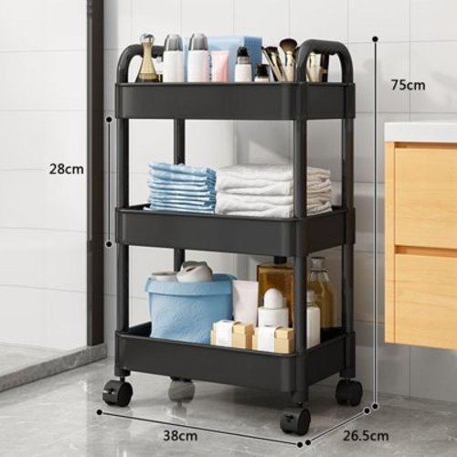 3 Tier Rolling Cart with Wheels and Handle,Rolling Storage Cart for Office, Living Room, Laundry Room, Baby Diaper Caddy, Plastic Movable Diaper Cart with Wheels, Plastic Multi-Room Organizer