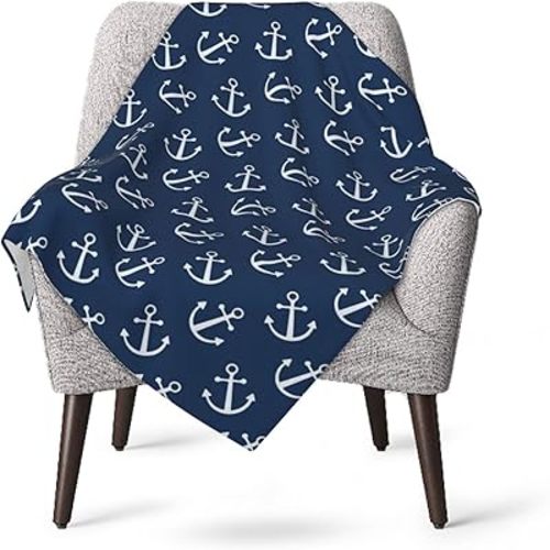 Nautical Anchor Navy Blue Baby Blanket Ultra Soft Throw Blanket All Season Warm Light Weight Cozy Plush Blankets for Home Bedroom Sofa Chair Travel, 40"X30"