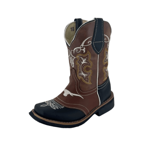 Boys' Dark Brown with Honey Layered White Bull Square Toe Rodeo Boot