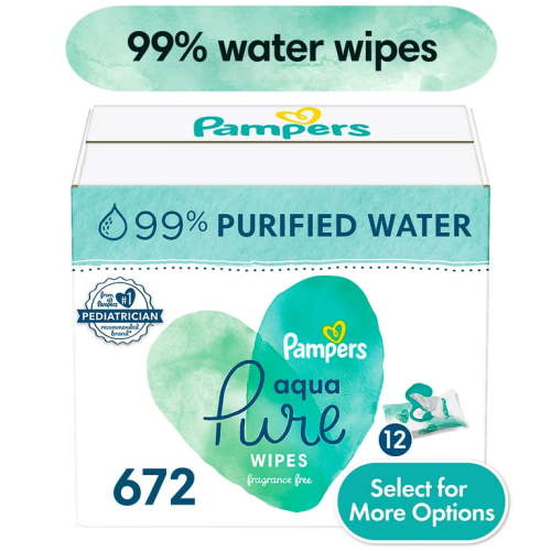 Pampers Aqua Pure Hypoallergenic Baby Wipes, 99% Water, Unscented, 672 Count, 12-Pack